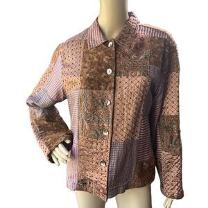Multiples Womens Multicolor Patchwork Embroidered Beaded Button-up Jacket Medium